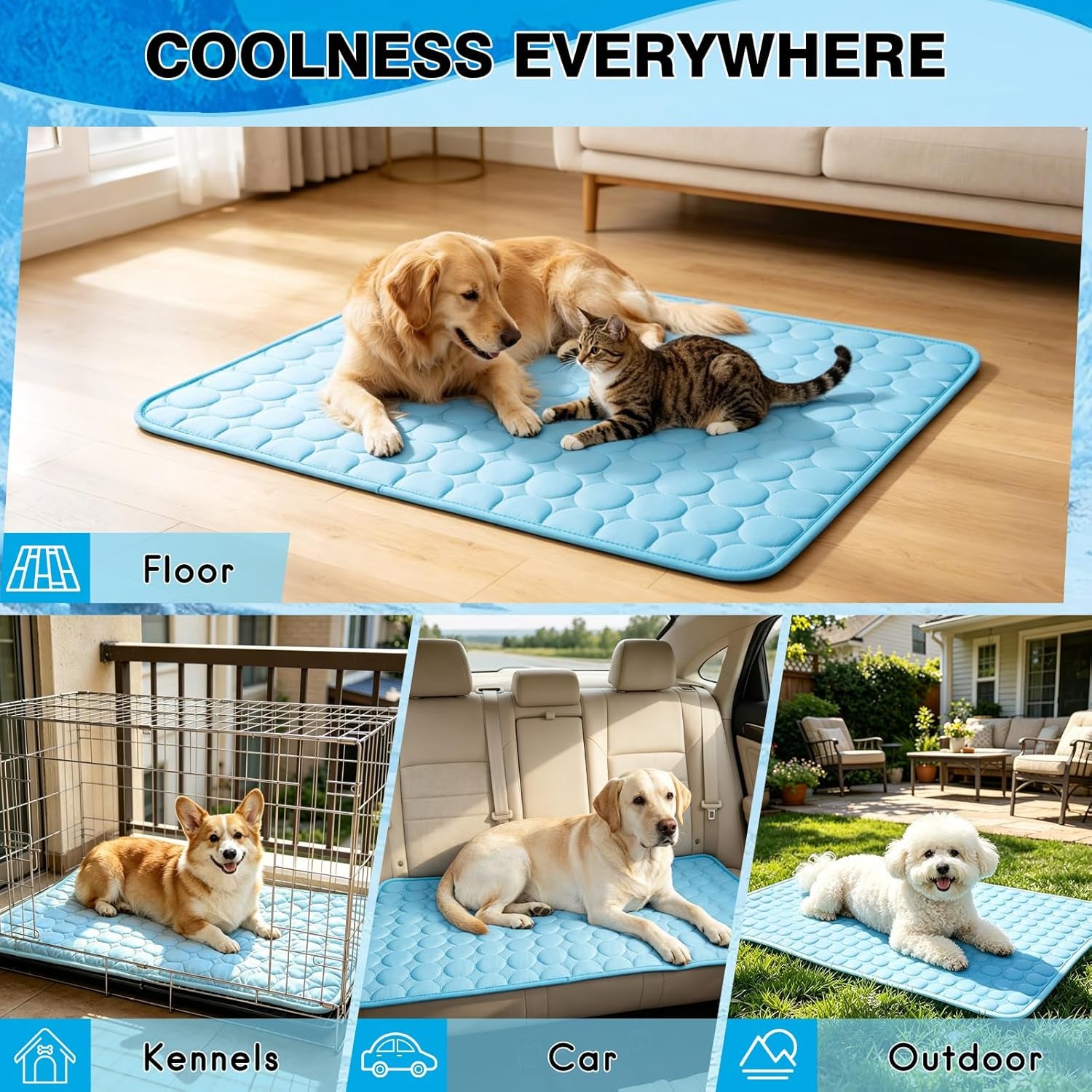 Dog Cooling Mat, Q-Max>0.4 Pet Dog Self Cool Pad, Ice Silk Washable Summer Cooled Mat for Dogs Cats, Kennels, Crates and Beds